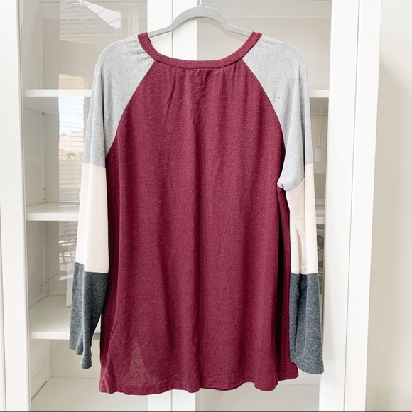 She + Sky Plus Size Burgundy Raglan Tunic - Picture 7 of 7